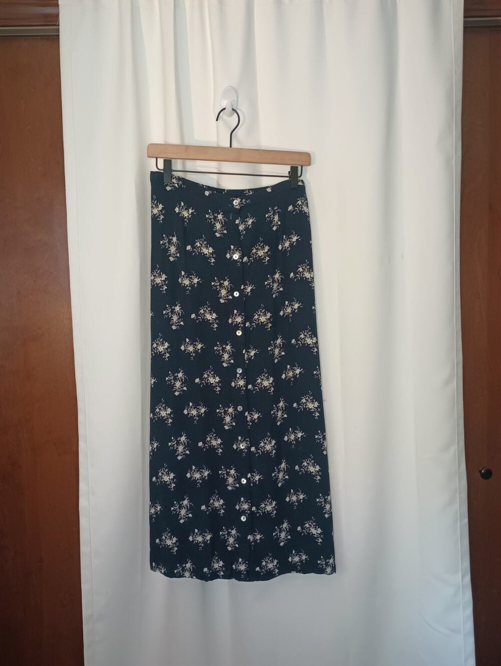 Vtg Kathy Ireland Womens Dark Cottagecore Button Up Midi Skirt M Navy 90s Grunge